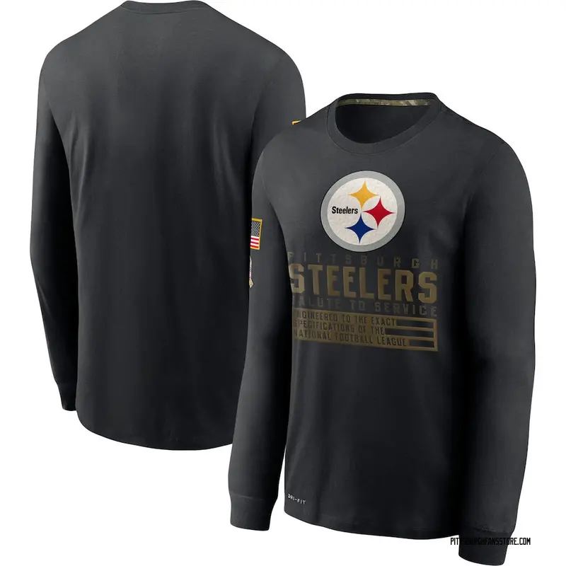 Men's Black Pittsburgh Steelers 2020 Salute to Service Sideline Performance Long Sleeve T-Shirt