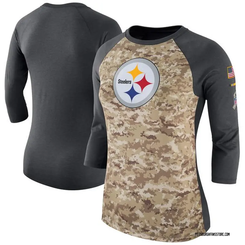 Women's Camo/Charcoal Legend Pittsburgh Steelers Salute to Service 2017 Three-Quarter Raglan Sleeve T-Shirt