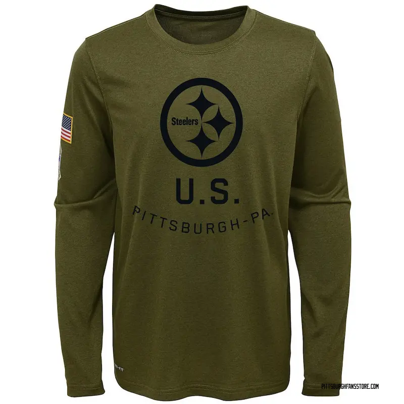 Youth Olive Legend Pittsburgh Steelers 2018 Salute to Service Performance Long Sleeve T-Shirt